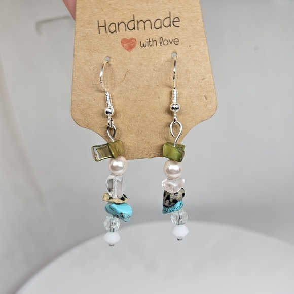 Handmade Dangle Earrings mixed with natural stone, Swarovski, faux pearl - Picture 4 of 4